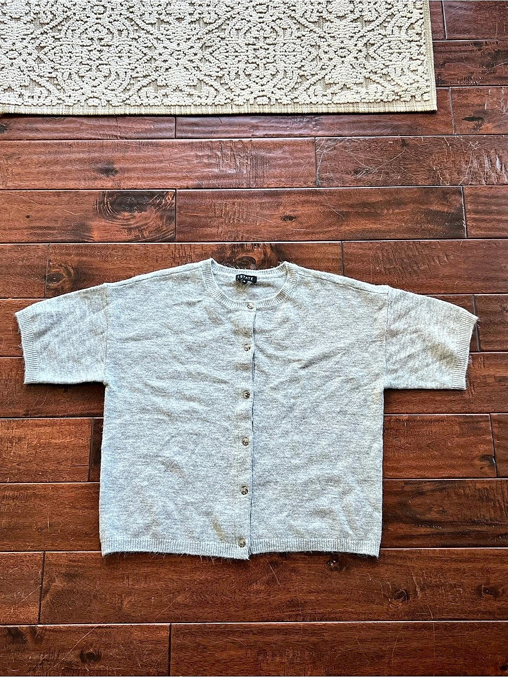 1 State Short Sleeve Button Front Sweater Gray Size Medium